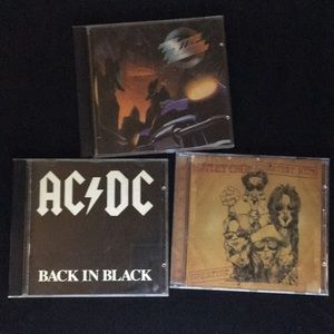 Retro Zz Top Eliminator, Motley Crüe Greatest Hits, and AC DC Back In Black CDs